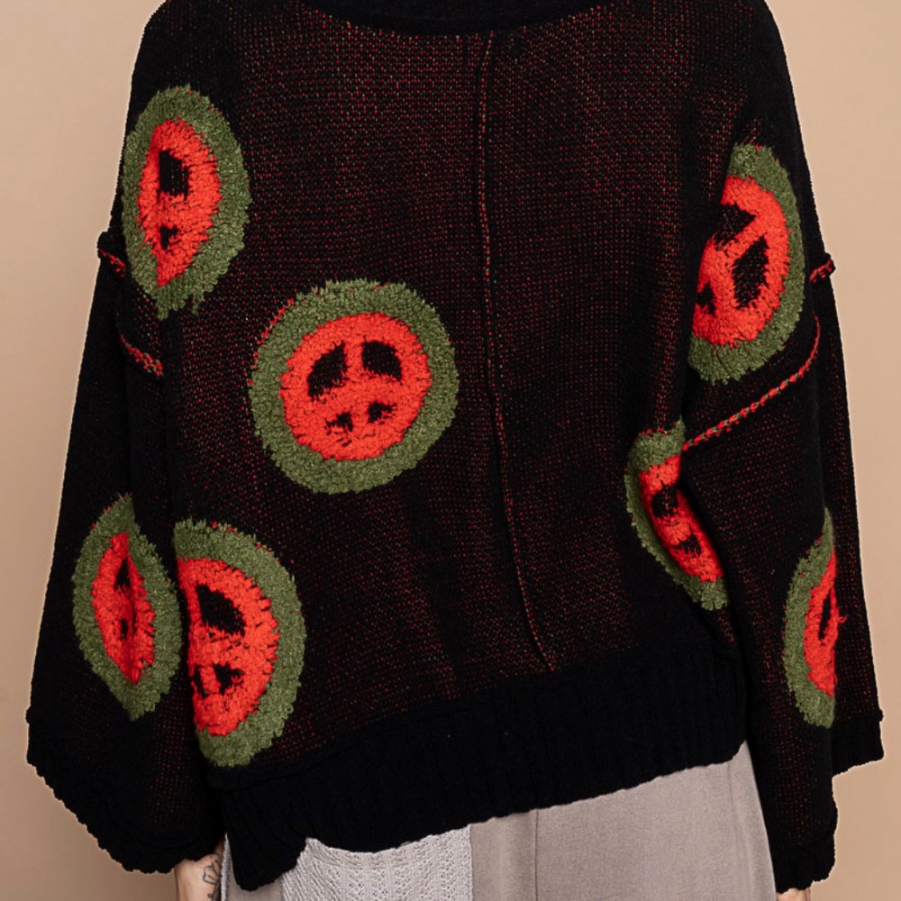 NEW! POL Clothing Peace Sign Crop Sweater Black,Red,Green Sizes S,M, & L - Picture 6 of 8